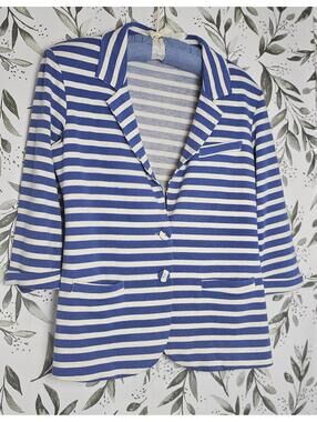 Tart Women's Striped Blazer - Blue and White, Size L